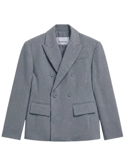 The Frankie Shop Doyer Double-breasted Wool Blazer With Welt Pockets In Gray