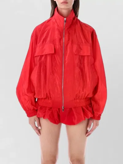 The Frankie Shop Drea Sheer Technical Bomber Jacket In Red