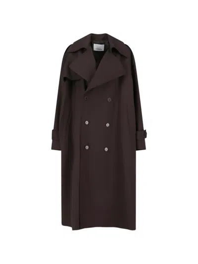 The Frankie Shop Belted Waist Coat Buttoned Cuffs Epaulettes In Brown