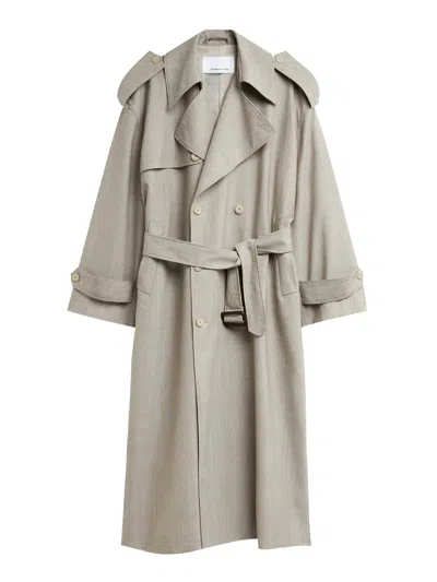 The Frankie Shop Dursley Oversized Double-breasted Belted Woven Trench Coat In Neutral