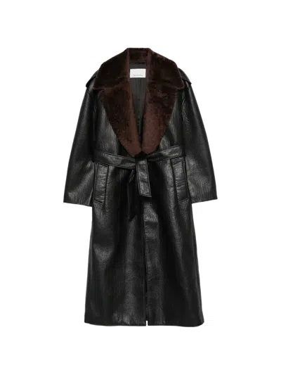 The Frankie Shop Edra Removable-collar Trench Coat In Black