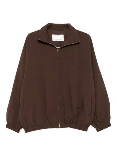 The Frankie Shop Elasticated-cuff Zip-front Jacket In Brown