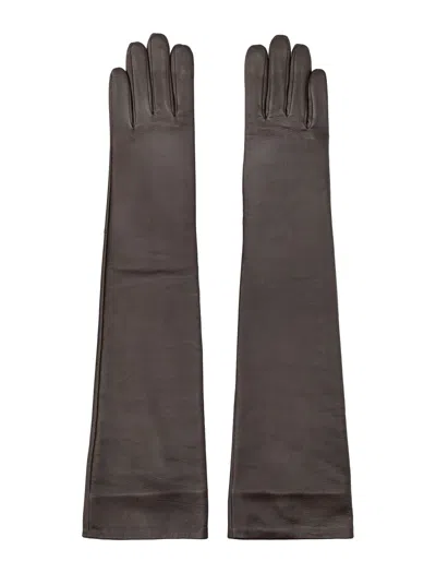 The Frankie Shop Elegant Over-the-elbow Leather Gloves In Brown