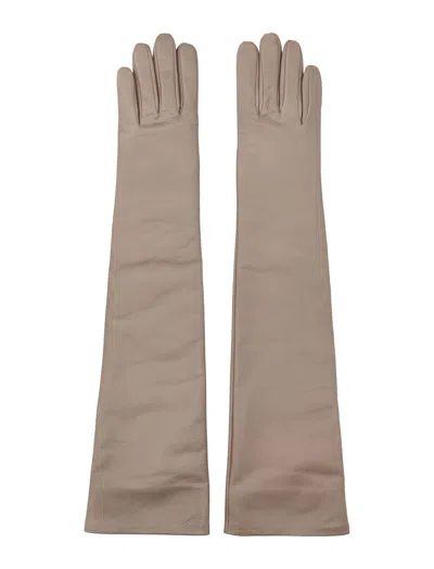 The Frankie Shop Elegant Over-the-elbow Leather Gloves In Brown