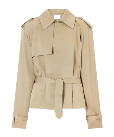 The Frankie Shop Elva Belted Twill Trench Coat In Neutral