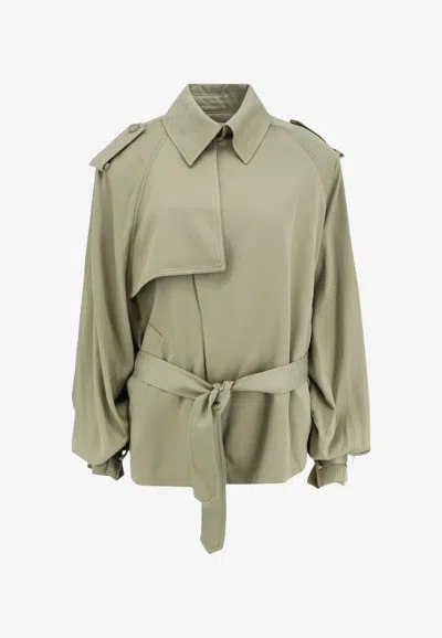 The Frankie Shop Elva Belted Wool Coat In Green