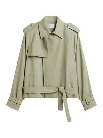 The Frankie Shop Elva Fluid Short Trench Coat In Light Green