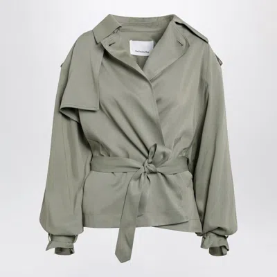 The Frankie Shop Elva Short Fluid Trench Coat In Sage Green Viscose