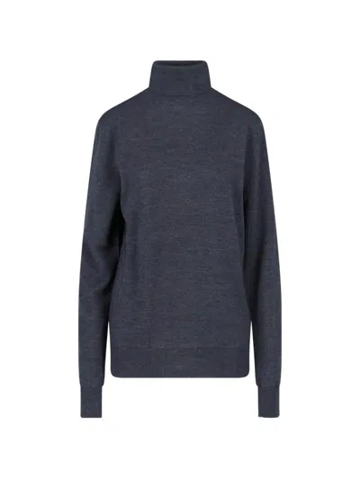 The Frankie Shop Long Sleeve Turtleneck Top Ribbed Trims In Gray