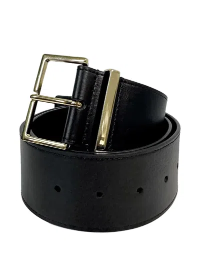 The Frankie Shop Evro Square-buckle Leather Belt In Black