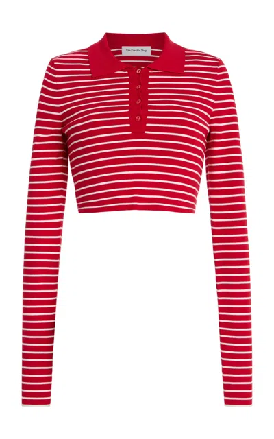 The Frankie Shop Exclusive Riviera Gisele Cropped Striped Knit Polo Shirt In Red