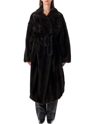 The Frankie Shop Faux Fur Long Coat In Marrone