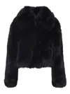 The Frankie Shop Voluminous Cropped Jacket With Plush Faux Fur Texture In Black