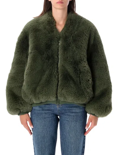 The Frankie Shop Faux Fur Zip-front Bomber Jacket In Green