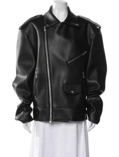 Pre-owned The Frankie Shop Faux Leather Biker Jacket In Black