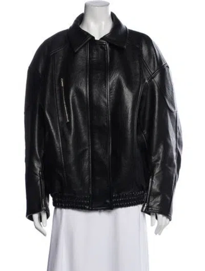 Pre-owned The Frankie Shop Faux Leather Biker Jacket In Black