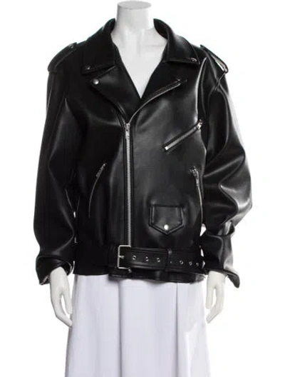 Pre-owned The Frankie Shop Faux Leather Biker Jacket In Black