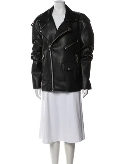 Pre-owned The Frankie Shop Faux Leather Biker Jacket In Green