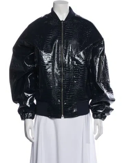 Pre-owned The Frankie Shop Faux Leather Bomber Jacket In Blue