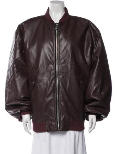Pre-owned The Frankie Shop Faux Leather Bomber Jacket In Burgundy