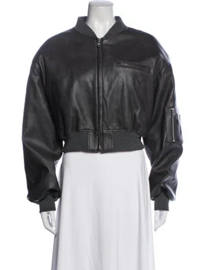 Pre-owned The Frankie Shop Faux Leather Bomber Jacket In Grey