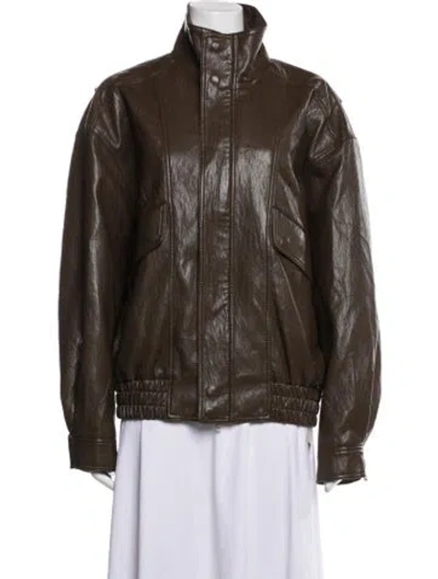 Pre-owned The Frankie Shop Faux Leather Bomber Jacket W/ Tags In Brown