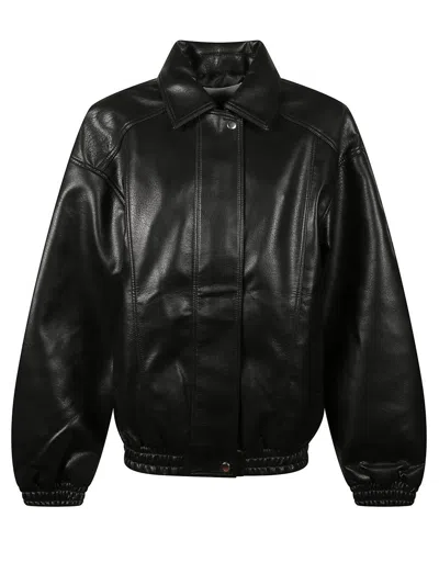 The Frankie Shop Faux Leather Jacket With Structured Collar In Black