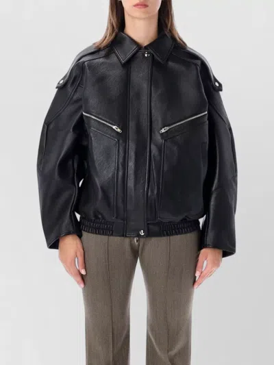 The Frankie Shop Faux Leather Oversized Bomber Jacket In Black