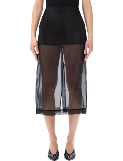 The Frankie Shop Fluid Elegance Midi Skirt With Back Slit In Black