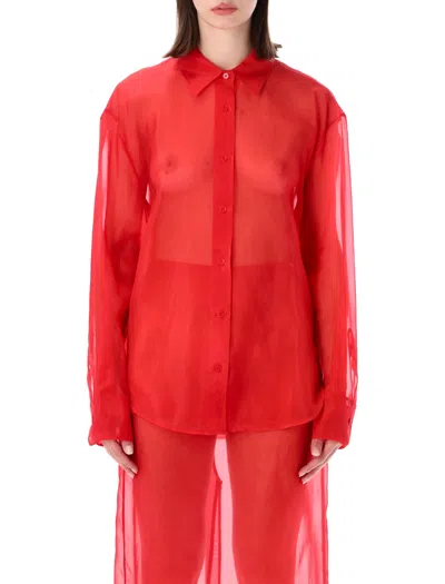 The Frankie Shop Fluid Sheer Shirt - Regular Fit In Red