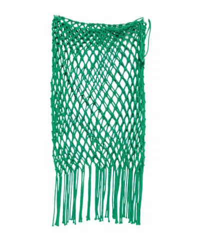 The Frankie Shop Fringed Knit Skirt In Green