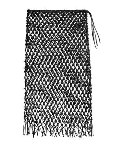 The Frankie Shop Nelaya Leather Macrame Beach Skirt Tie In Black