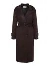 The Frankie Shop Double-breasted Long Coat With Belted Waist In Brown