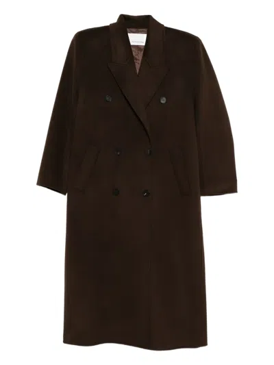 The Frankie Shop Gaia Wool Double Breasted Long Coat In Brown