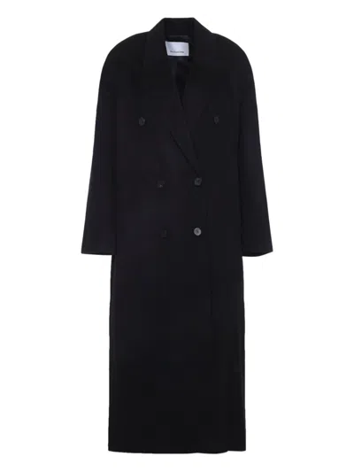 The Frankie Shop Gaia Wool Coat Double Breasted Long In Black