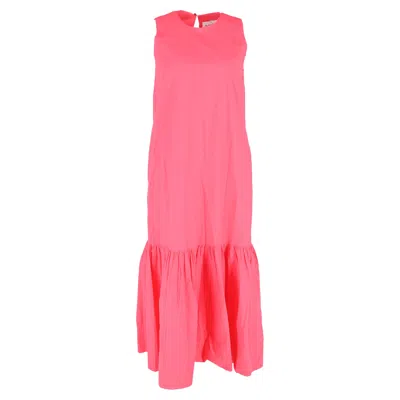 The Frankie Shop Gathered Midi Sleeveless Dress In Pink Cotton