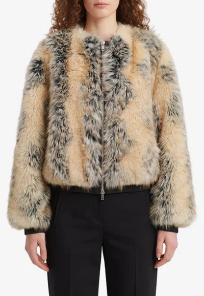 The Frankie Shop Gina Faux Fur Bomber Jacket With Leather Trims In Animal Print