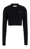 The Frankie Shop Giselle Cropped Knit Polo Shirt In Black