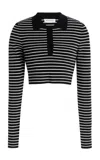 The Frankie Shop Giselle Cropped Striped Knit Polo Shirt