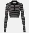 The Frankie Shop Giselle Striped Cropped Polo Shirt In Black