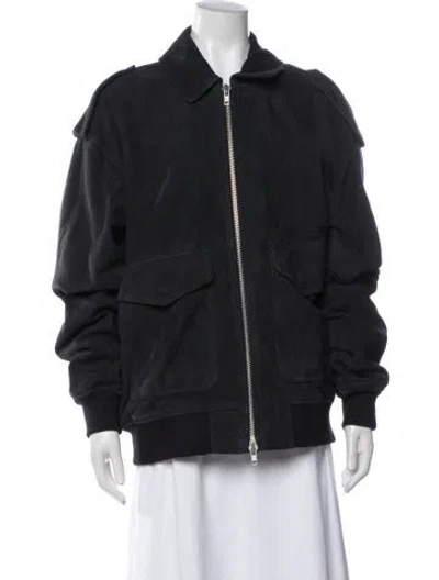 Pre-owned The Frankie Shop Goat Leather Bomber Jacket W/ Tags In Black