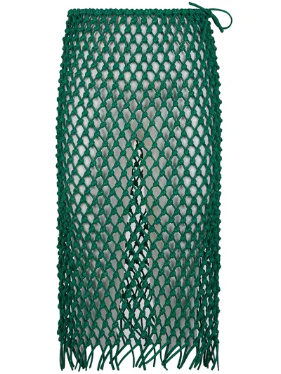The Frankie Shop Nelaya Leather Macrame Skirt Fringe Knit In Green