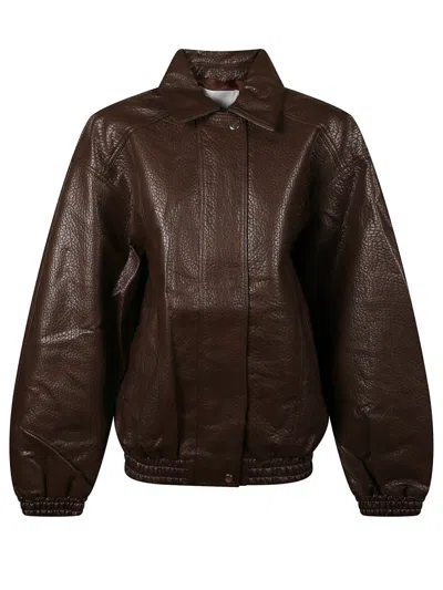 The Frankie Shop Grained Faux Leather Jacket With Classic Collar In Black