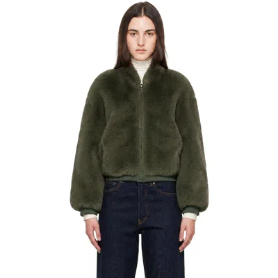 The Frankie Shop Green Senna Collarless Faux-fur Jacket