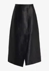 The Frankie Shop Hedi Leather Midi Wrap Skirt In Black