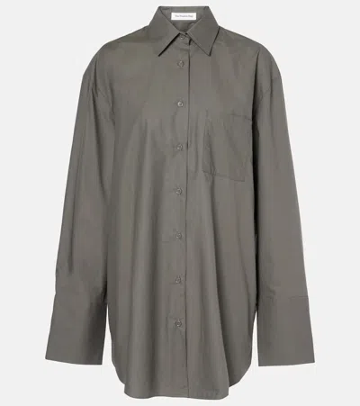 The Frankie Shop Khaki Helen Organic Cotton Long Shirt In Light Khaki