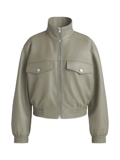 The Frankie Shop High Collar Mini Jacket With Drop Shoulders In Green