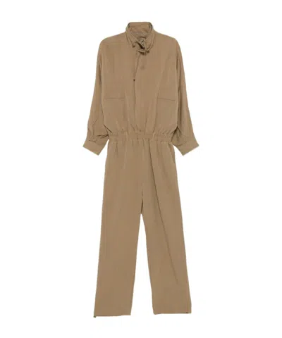The Frankie Shop High Neck Drawstring Jumpsuit In Brown