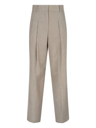 The Frankie Shop High-waisted Taupe Wide-leg Trousers With Tailored Finish In Neutral