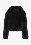 The Frankie Shop Voluminous Cropped Jacket With Plush Faux Fur Texture In Black